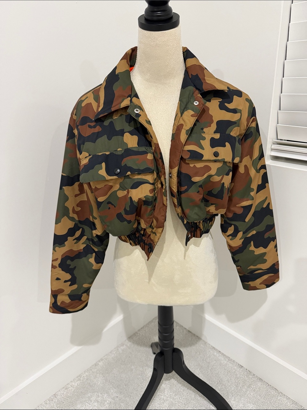 Cropped Camouflage Utility Jacket - Green/Brown Camo